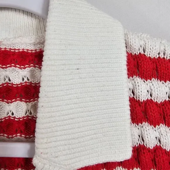 Old Navy Button Down Crochet Sweater in Red Stripe - Size M - Picture 9 of 11